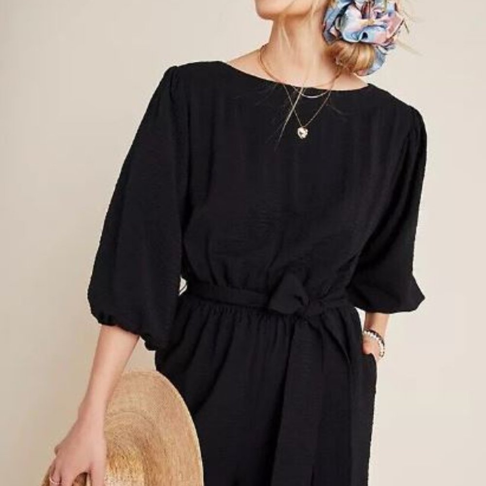 Anthropologie Black Tie-Waist Jumpsuit
